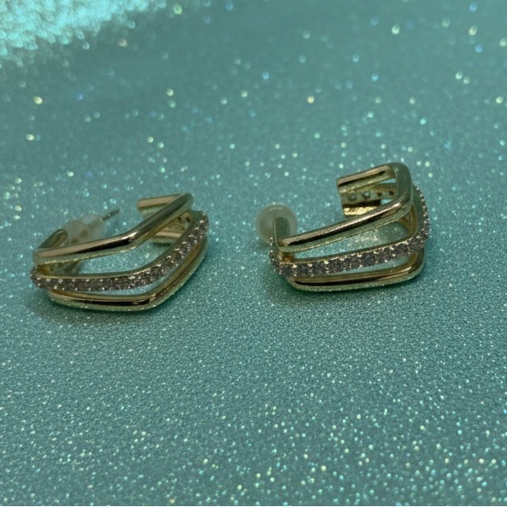Elegant Gold and Silver diamonds Hoop Earrings